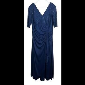 Betsy & Adam Navy Blue Lace Evening Dress